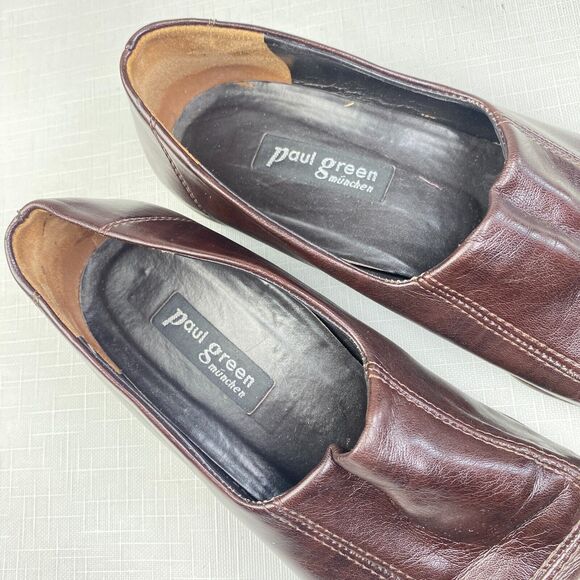 Paul Green Munchen Brown Leather Stitched LOAFERS! Square Toe Women's Sz 5 - Picture 9 of 13